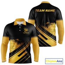 Load image into Gallery viewer, Custom Black And Gold Bowling Team Polo, Quarter-Zip Shirts For Men, Personalized Bowling Jerseys NQS10219