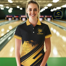 Load image into Gallery viewer, Custom Black And Gold Bowling Team Polo, Quarter-Zip Shirts For Women, Personalized Bowling Jerseys NQS10219