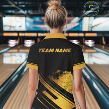 Load image into Gallery viewer, Custom Black And Gold Bowling Team Polo, Quarter-Zip Shirts For Women, Personalized Bowling Jerseys NQS10219