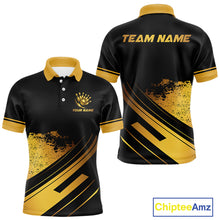 Load image into Gallery viewer, Custom Black And Gold Bowling Team Polo, Quarter-Zip Shirts For Men, Personalized Bowling Jerseys NQS10219