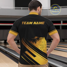 Load image into Gallery viewer, Custom Black And Gold Bowling Team Polo, Quarter-Zip Shirts For Men, Personalized Bowling Jerseys NQS10219