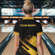 Load image into Gallery viewer, Custom Black And Gold Bowling Team Polo, Quarter-Zip Shirts For Women, Personalized Bowling Jerseys NQS10219