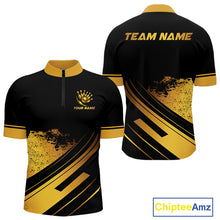 Load image into Gallery viewer, Custom Black And Gold Bowling Team Polo, Quarter-Zip Shirts For Men, Personalized Bowling Jerseys NQS10219