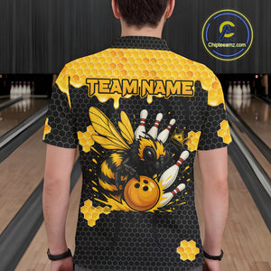 Custom Black and Yellow Honey Bee Bowling Shirts For Men, Bee Bowling Team Bowlers Outfit NQS10376