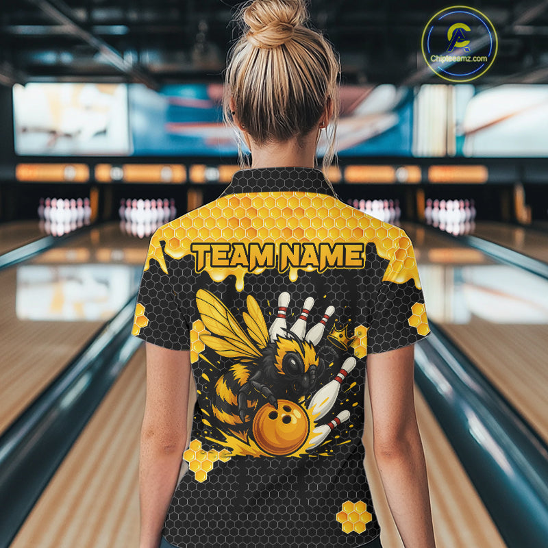 Custom Black and Yellow Honey Bee Bowling Shirts For Women, Bee Bowling Team Bowlers Outfit NQS10376