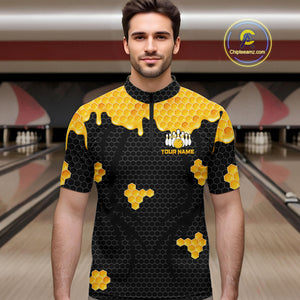 Custom Black and Yellow Honey Bee Bowling Shirts For Men, Bee Bowling Team Bowlers Outfit NQS10376