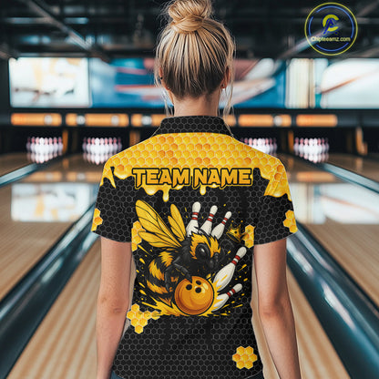 Custom Black and Yellow Honey Bee Bowling Shirts For Women, Bee Bowling Team Bowlers Outfit NQS10376