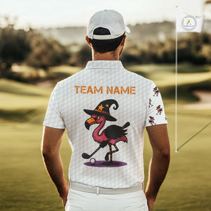 Funny Mens golf polo shirt custom Halloween flamingo pattern white golf shirts NQS10377