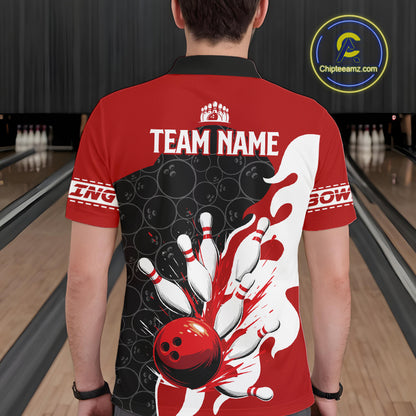 Black and Red Camo Bowling Polo, Quarter Zip Shirt For Men custom Bowling Team Jerseys Uniform NQS10380