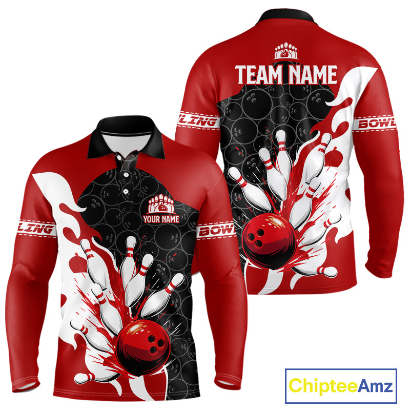 Black and Red Camo Bowling Polo, Quarter Zip Shirt For Men custom Bowling Team Jerseys Uniform NQS10380