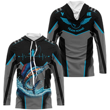 Load image into Gallery viewer, Personalized Black Sailfish Fishing jerseys, Team Sailfish Fishing Long Sleeve tournament shirts| Blue NQS6307