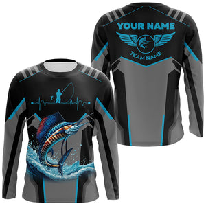 Personalized Black Sailfish Fishing jerseys, Team Sailfish Fishing Long Sleeve tournament shirts| Blue NQS6307