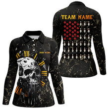 Load image into Gallery viewer, Skull Bowling Camo American Flag Custom Bowling Polo, 1/4 zip Shirts For Women Bowling Team Jerseys NQS8427
