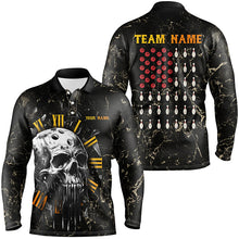 Load image into Gallery viewer, Skull Bowling Camo American Flag Custom Bowling Polo, 1/4 zip Shirts For Men Bowling Team Jerseys NQS8427