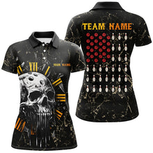 Load image into Gallery viewer, Skull Bowling Camo American Flag Custom Bowling Polo, 1/4 zip Shirts For Women Bowling Team Jerseys NQS8427