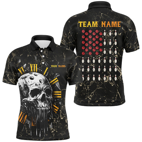 Skull Bowling Camo American Flag Custom Bowling Polo, 1/4 zip Shirts For Men Bowling Team Jerseys NQS8427