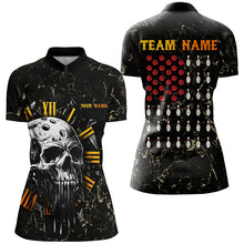 Load image into Gallery viewer, Skull Bowling Camo American Flag Custom Bowling Polo, 1/4 zip Shirts For Women Bowling Team Jerseys NQS8427