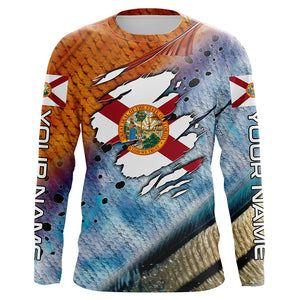 Inshore slam redfish trout snook scales Florida flag Custom patriotic fishing long sleeve shirts NQS8621