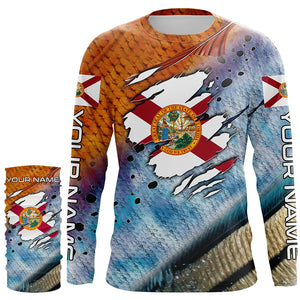 Inshore slam redfish trout snook scales Florida flag Custom patriotic fishing long sleeve shirts NQS8621