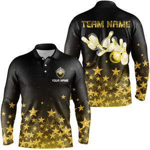 Personalized Mens Bowling Shirt golden star Bowling Ball and Pins Team bowling jerseys for men Bowler NQS8630