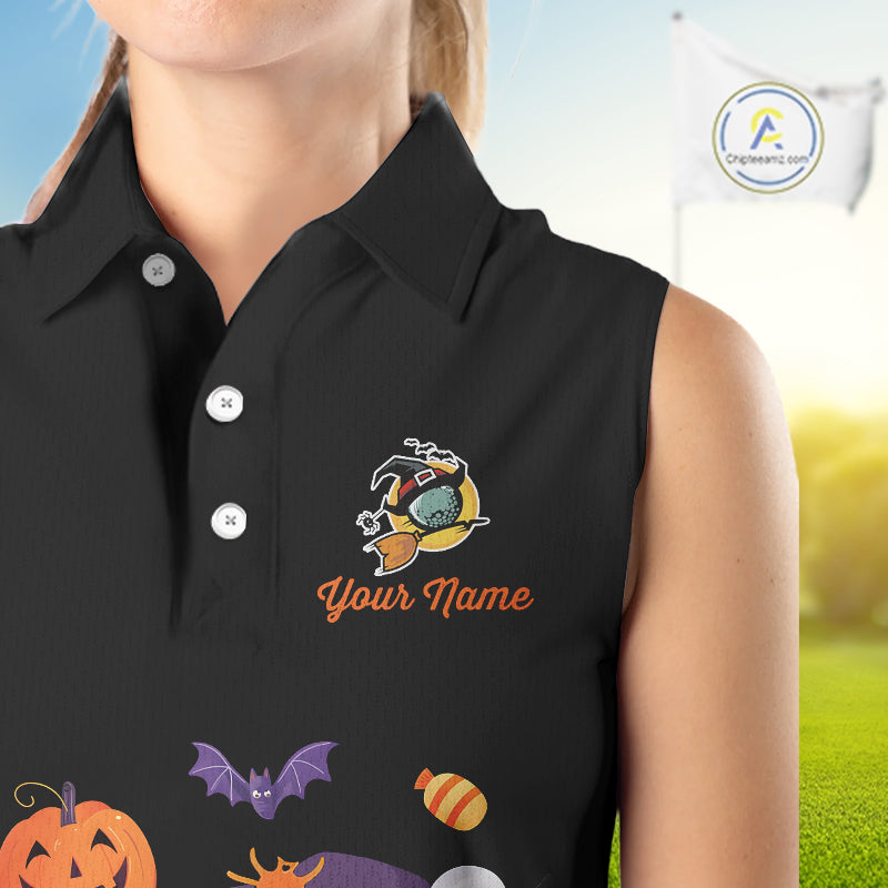 Funny pumpkin golf ball clubs Women Sleeveless polo shirts Custom Halloween team golf jerseys NQS10807
