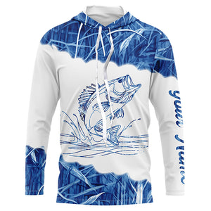 Blue camo Largemouth bass Customize name UV protection Performance Long Sleeve fishing shirts NQS1101