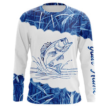 Load image into Gallery viewer, Blue camo Largemouth bass Customize name UV protection Performance Long Sleeve fishing shirts NQS1101