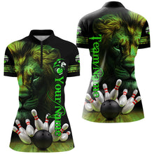Load image into Gallery viewer, Lion Bowling Polo, Quarter Zip Shirt For Women Custom Bowling League Shirt Team Jerseys Outfit | Green NQS8859