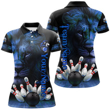 Load image into Gallery viewer, Lion Bowling Polo, Quarter Zip Shirt For Women Custom Bowling League Shirt Team Jerseys Outfit | Blue NQS8860