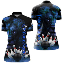 Load image into Gallery viewer, Lion Bowling Polo, Quarter Zip Shirt For Women Custom Bowling League Shirt Team Jerseys Outfit | Blue NQS8860