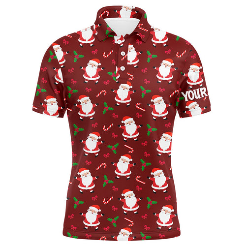 Red Santa Christmas pattern Men golf polo shirt custom team mens golf tops, Christmas golf apparel NQS8866