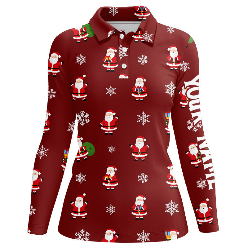 Red Christmas Santa snowflake pattern Women golf polo shirt custom Christmas ladies golf tops for Team NQS8867