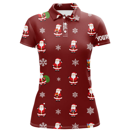 Red Christmas Santa snowflake pattern Women golf polo shirt custom Christmas ladies golf tops for Team NQS8867