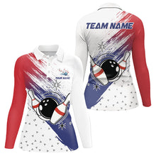 Load image into Gallery viewer, Red, White and Blue Bowling Polo, 1/4 Zip Shirts For Women Custom Bowling Team Jersey, Gift For Bowler NQS9122