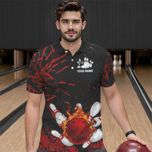 Load image into Gallery viewer, Black and Red Flame Bowling Polo, Quarter Zip Shirts for Men Custom Team mens bowling jersey NQS9313