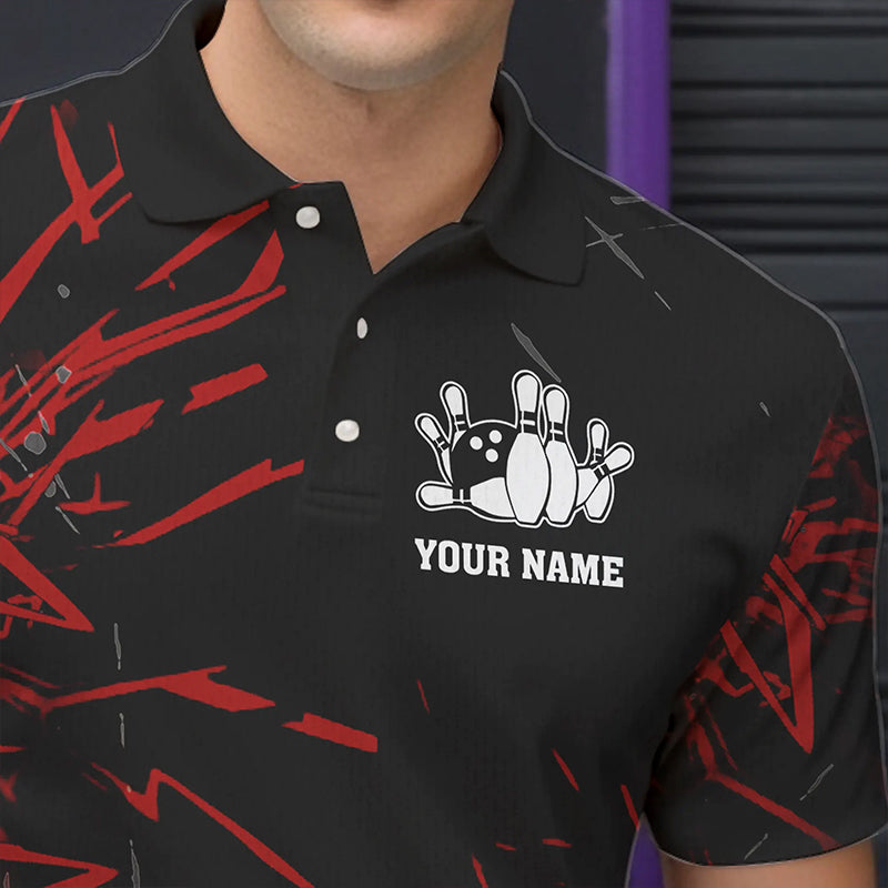 Black and Red Flame Bowling Polo, Quarter Zip Shirts for Men Custom Team mens bowling jersey NQS9313