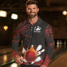 Load image into Gallery viewer, Black and Red Flame Bowling Polo, Quarter Zip Shirts for Men Custom Team mens bowling jersey NQS9313