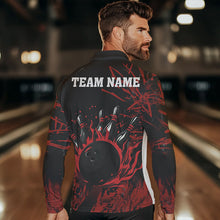 Load image into Gallery viewer, Black and Red Flame Bowling Polo, Quarter Zip Shirts for Men Custom Team mens bowling jersey NQS9313