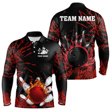 Load image into Gallery viewer, Black and Red Flame Bowling Polo, Quarter Zip Shirts for Men Custom Team mens bowling jersey NQS9313