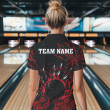 Load image into Gallery viewer, Black and Red Flame Bowling Polo, Quarter Zip Shirts for Women Custom Team womens bowling jersey NQS9313