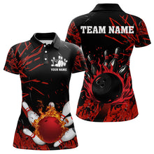 Load image into Gallery viewer, Black and Red Flame Bowling Polo, Quarter Zip Shirts for Women Custom Team womens bowling jersey NQS9313