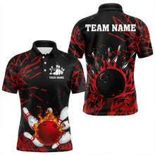 Load image into Gallery viewer, Black and Red Flame Bowling Polo, Quarter Zip Shirts for Men Custom Team mens bowling jersey NQS9313