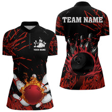 Load image into Gallery viewer, Black and Red Flame Bowling Polo, Quarter Zip Shirts for Women Custom Team womens bowling jersey NQS9313