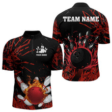 Load image into Gallery viewer, Black and Red Flame Bowling Polo, Quarter Zip Shirts for Men Custom Team mens bowling jersey NQS9313