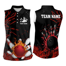 Load image into Gallery viewer, Black and Red Flame Bowling Sleeveless Polo Shirts for Women Custom Team women bowling jersey NQS9313