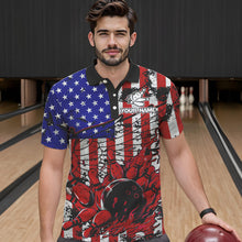 Load image into Gallery viewer, Vintage American Flag Wings Mens Bowling Polo, Quarter Zip Shirt Custom Patriotic Team bowling jersey NQS9314