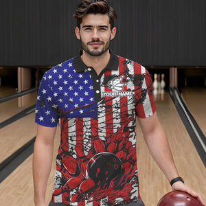 Vintage American Flag Wings Mens Bowling Polo, Quarter Zip Shirt Custom Patriotic Team bowling jersey NQS9314