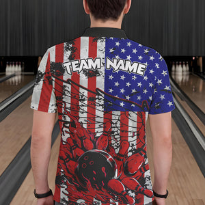 Vintage American Flag Wings Mens Bowling Polo, Quarter Zip Shirt Custom Patriotic Team bowling jersey NQS9314