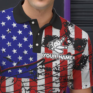 Vintage American Flag Wings Mens Bowling Polo, Quarter Zip Shirt Custom Patriotic Team bowling jersey NQS9314