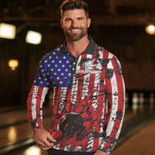 Load image into Gallery viewer, Vintage American Flag Wings Mens Bowling Polo, Quarter Zip Shirt Custom Patriotic Team bowling jersey NQS9314